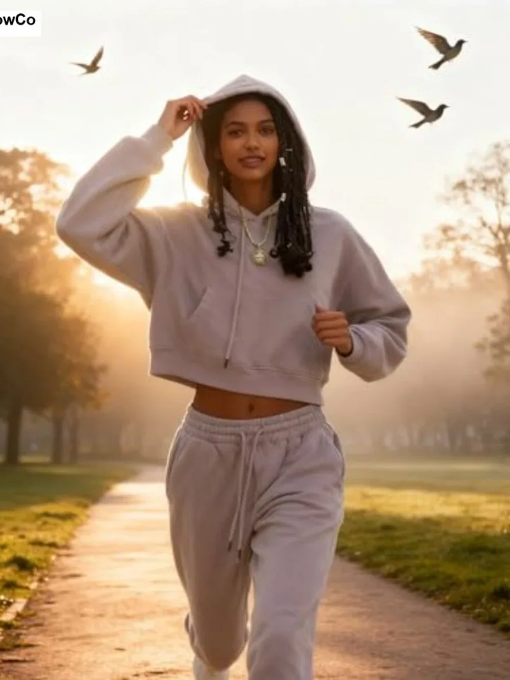 Women's Fleece Cropped Hoodie & Jogger Tracksuit Set